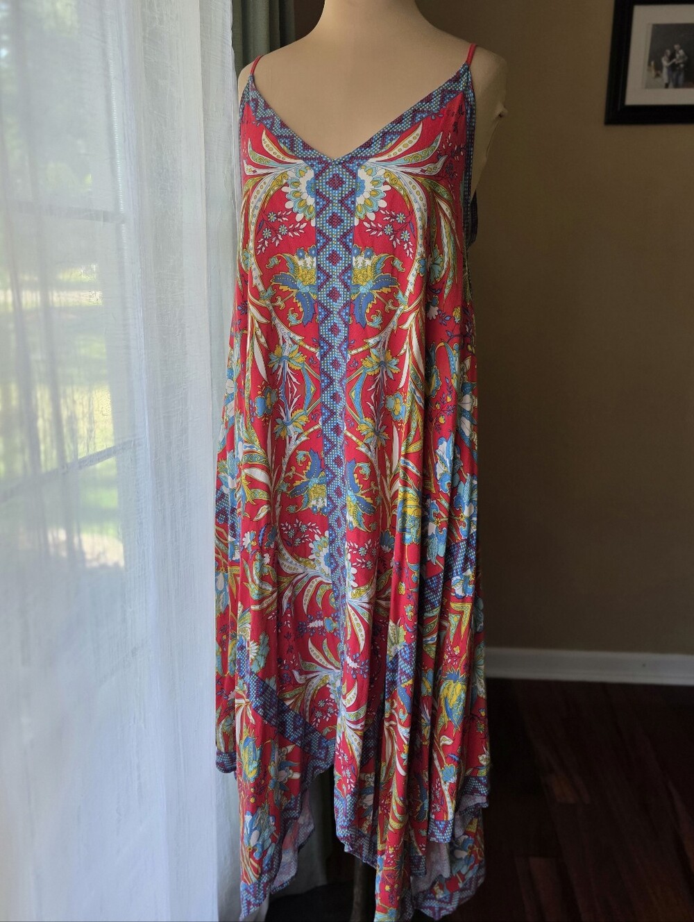 Colorful Paisley Handkerchief Maxi Dress Boho Festival Jealous Tomato Small